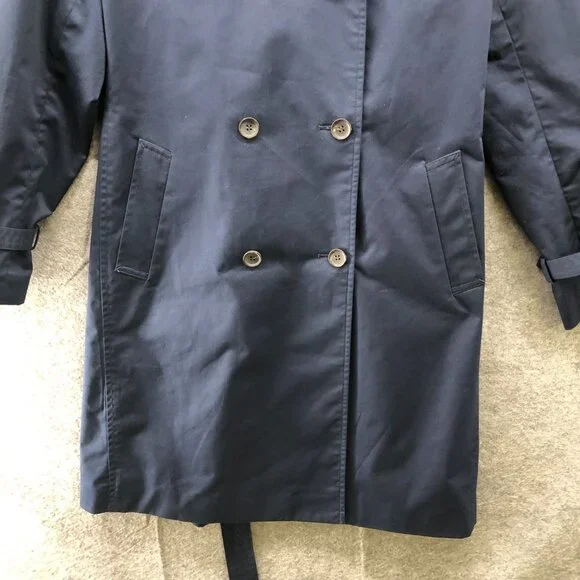 Uniqlo Belted Trench Coat Womens L Navy Blue Longline Buckle Double Breasted - Picture 4 of 8